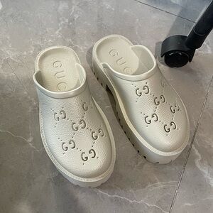 Gucci Platform Perforated G Sandal White